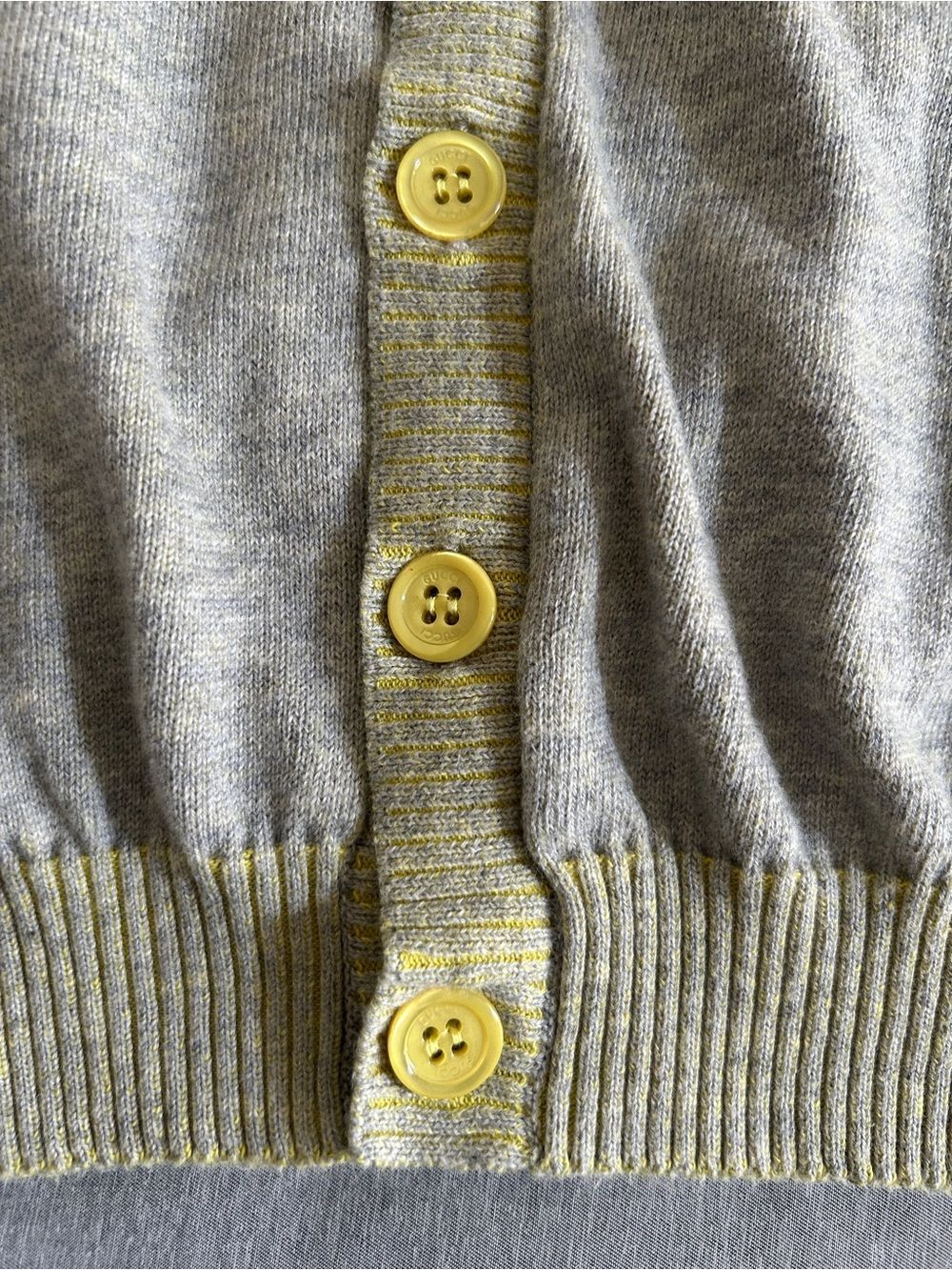 Gucci Kids Gray Yellow Contrast Trim Interlocking G Knit Cardigan Size 8 - Picture 7 of 8
